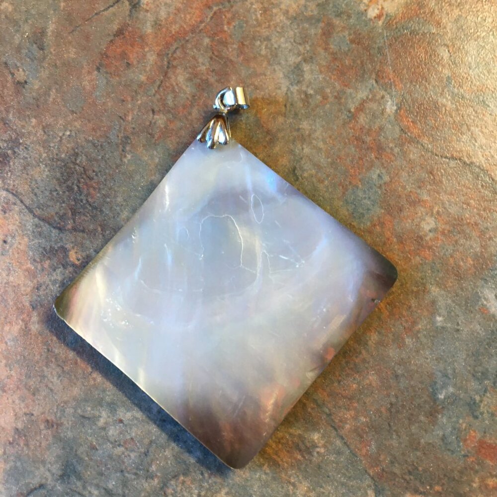 Goldplated Filigree Design Abalone Shell Square Pendant - Picture 3 of 5